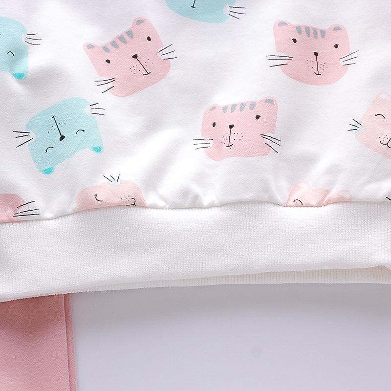Baby-Mädchen-Cartoon-Katze-Frühlings- und Herbst-Langarm-Kleidungsset