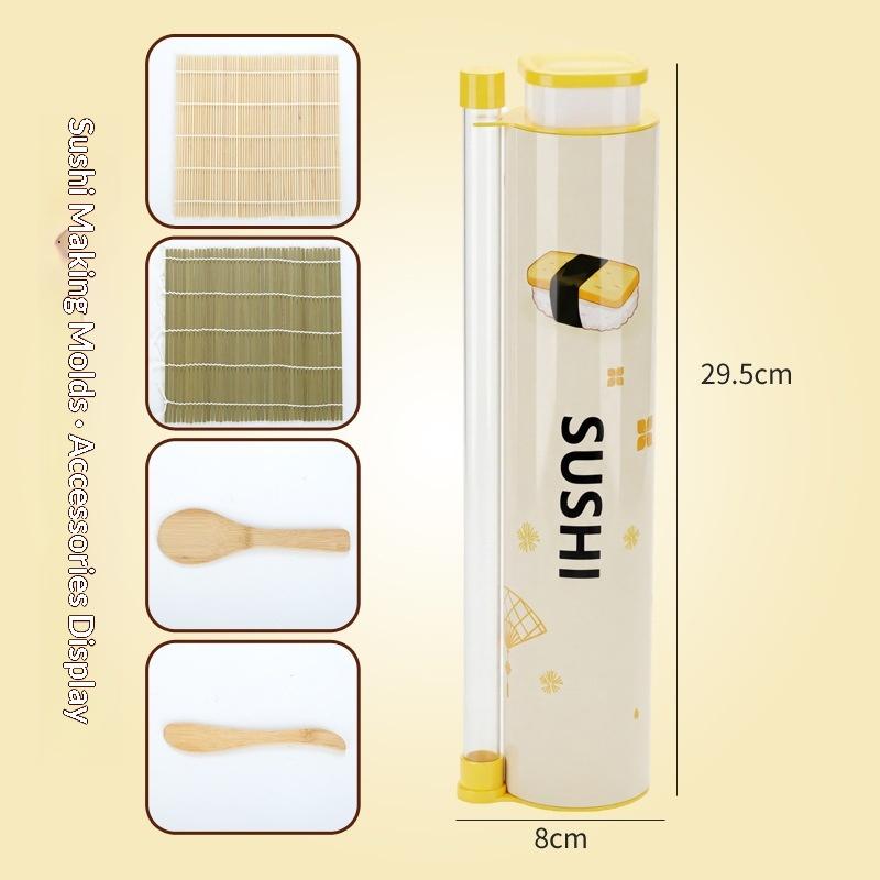 Home Sushi Making Kit Includes 1Set Round Push Box with Sauce Straw