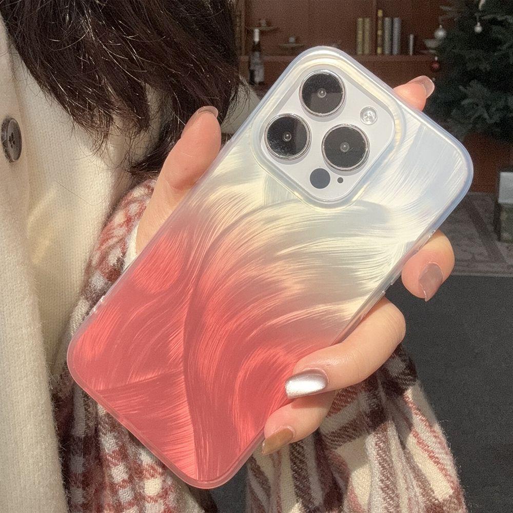 Gradual change smudge feather yarn for iPhone17promax Apple 16 laser mobile phone case 14/13 large hole 15
