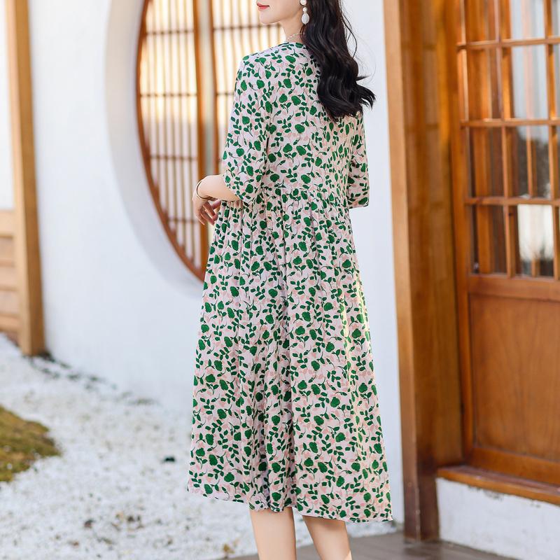 Elegant Women's Summer Dress Plus Size Half Sleeve Vintage Print Long Dresses Female Summer Clothes