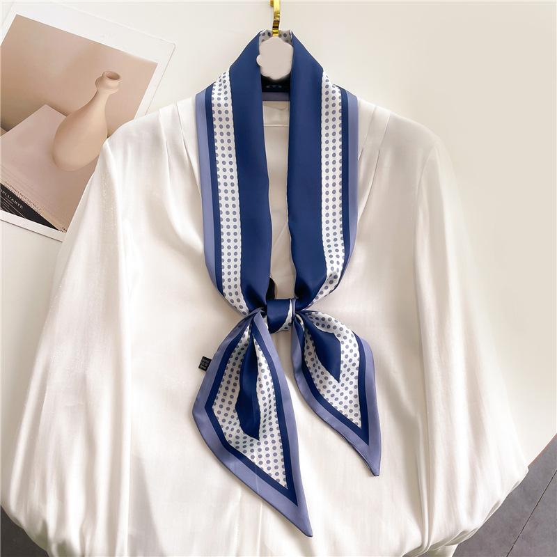 Fashion Double-layer Simulated Silk Women's Headscarf, Spring and Autumn Thin Streamer Bevel Scarf Temperament Small Silk Scarf Decorative Scarf Thin