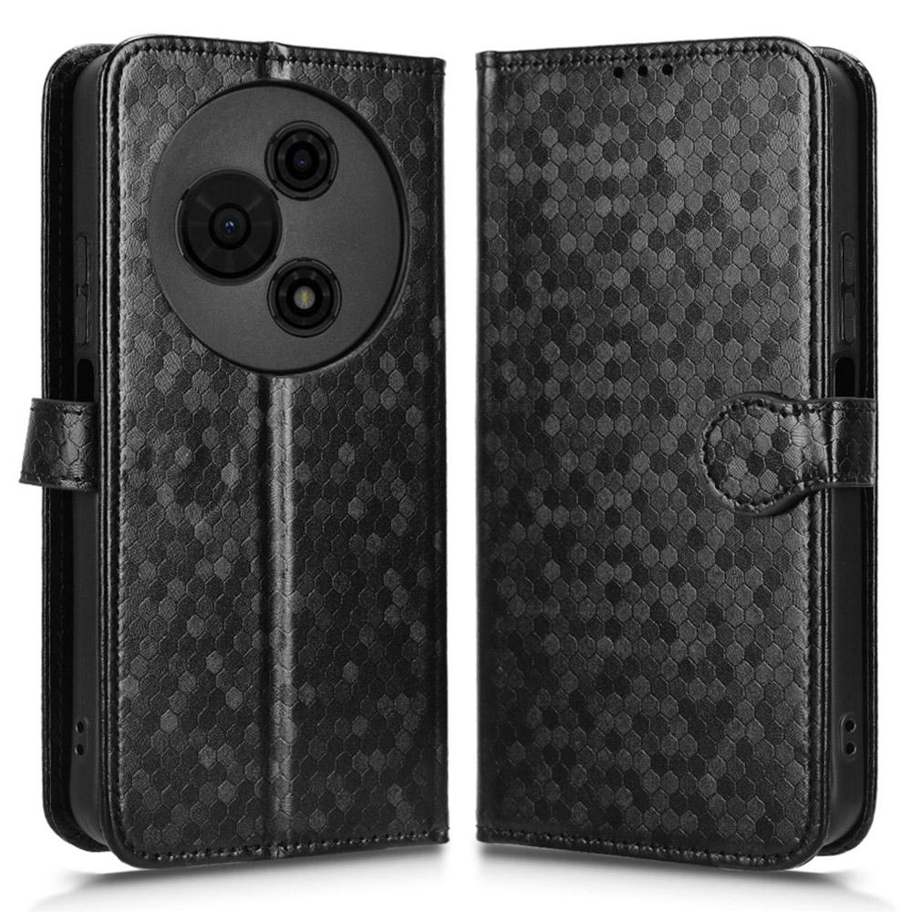 

For TCL 605 4G Wallet Case Dot Pattern Imprint PU Leather Phone Cover with Wrist Strap Black