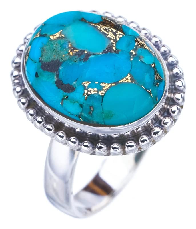 

StarGems® Natural Copper Turquoise Handmade 925 Sterling Silver Ring 8.75 F2217