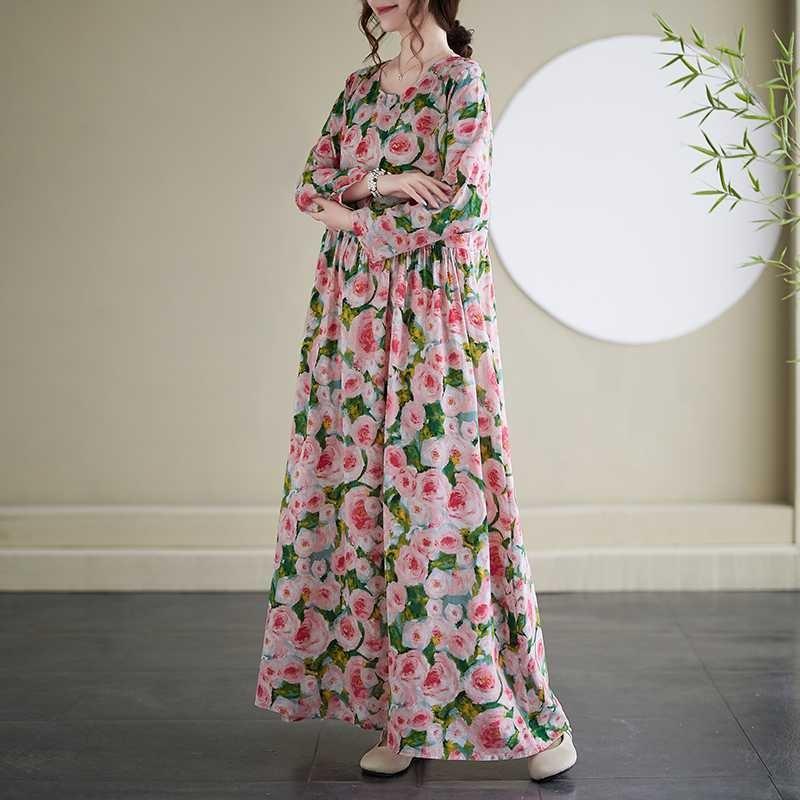 New Floral Vacation Style Travel Round Neck Vintage Dresses