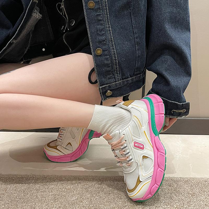 Internet Celebrity Senior Sense Dad Shoes Women 2025 Spring New Thick Sole Heightening Mesh Breathable Thin Niche Sports Shoes