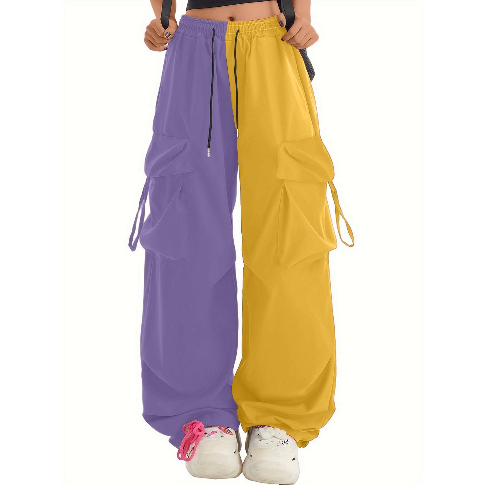 

Wemon s Wide Leg Paratrooper Loose Casual Two Color Workwear Pants M жёлтый