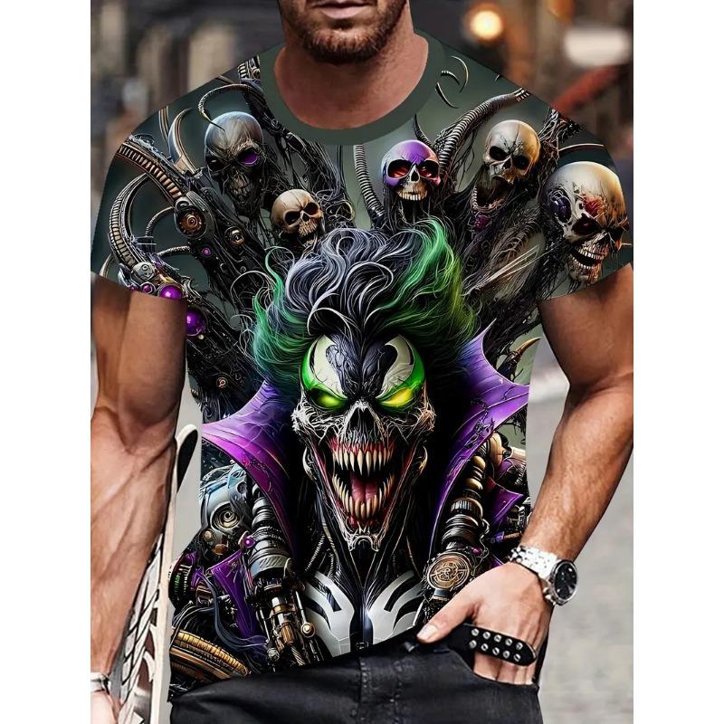 2024 Hot Selling Goth Halloween 3D Printed Men's T Shirt Horror Joker Skull Round Neck Short Sleeved Unisex T-shirt Tops Man Tee