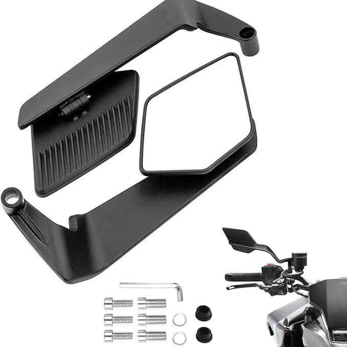 Aluminum Alloy Motorcycle Rear View Mirror Adjustable Reversible Stealth Winglets Mirror Foldable Mirror Large Field of View
