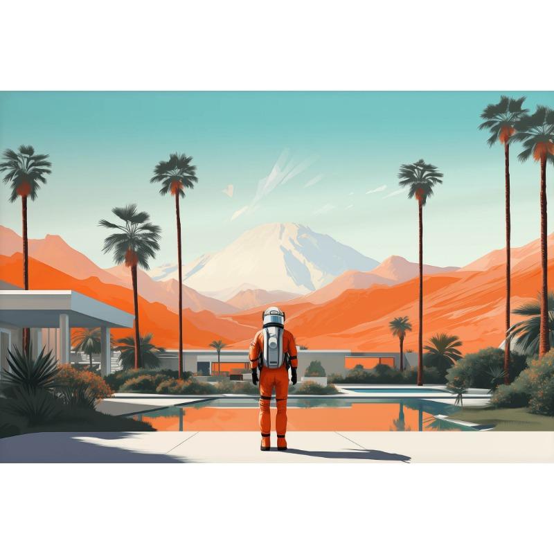 Mid-Century Retro Space S Pool Scene Astronauts Relaxing On Mars Poster Canvas Painting Wall Art Pictures Home Room Decor