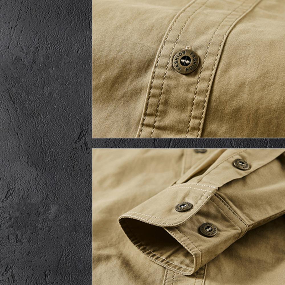 Vintage Men's 100% Cotton Shirt Safari Style Multi-pocket Lapel Top Spring Autumn Long Sleeve Youth Loose Shirts Plus Size M-6XL