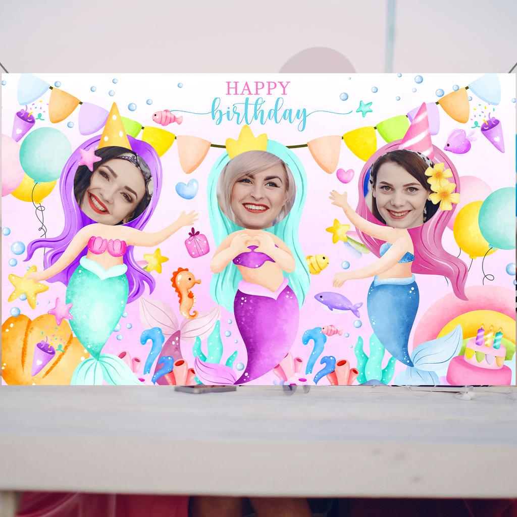Mermaid Theme Birthday Party Photography Backdrop Mermaid Birthday Background Cake Table Girls Birthday Decorations Baby Shower