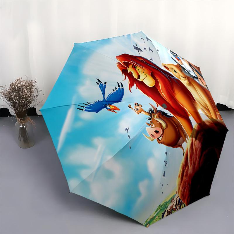 Lion King, Pride Rock Themed Automatic Opening and Closing Umbrella, Brightly Colored 8-rib Portable Umbrella