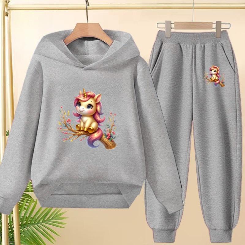 Cute Printed Hooded Sportswear Sets and Casual Sportswear Pants for Autumn and Winter Are Suitable for Boys and Girls Aged 3to12