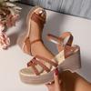 סנדלי עקבים קלועים לנשים 2024 קיץ שמנמן פלטפורמה סנדלי גלדיאטור אישה רצועות קרסול חופשה נעלי חוף מזדמנים