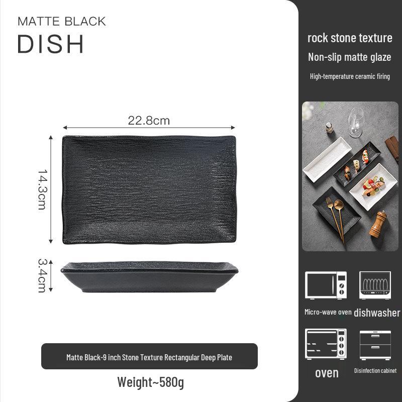 Rectangular Black & White Ceramic Sushi and Dessert Plate