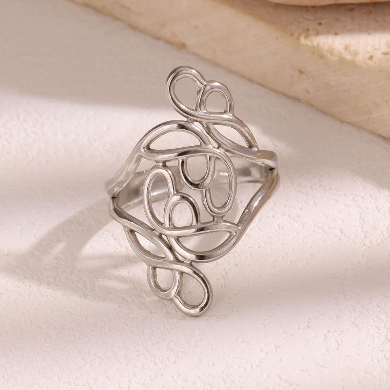 

Vintage Stainless Steel Hollow Ring Unisex Exaggerated Geometric Line Open Adjustable Ring Delicate Luxury Party Jewelry Gifts