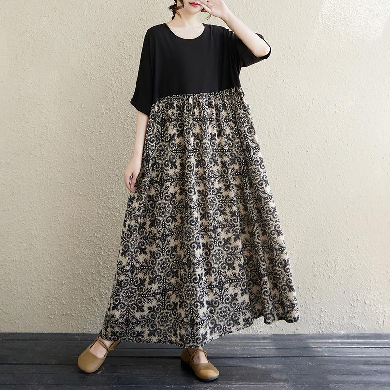 The Real Shot Is the New 125kg Fat MM To Cover the Meat and Show Thinness, and the Color Matching Cotton and Linen Dress Women's Clothing.