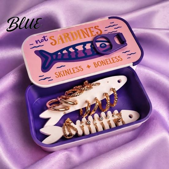 Portable Ring And Sardine Tin Jewelry Fishbone with Bracelet Case Storage Bracket Desktop Display Box Lightweight Compact Container for