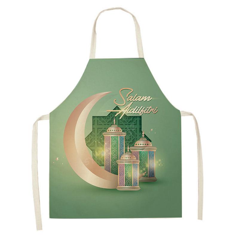 Cooking Baking Apron Muslim Eid Mubarak Printed Kitchen Apron Women's Ramadan Festival Gift Home Star Crescent Bib Decoration