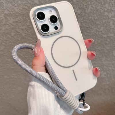 Coque Magsafe à Charge Sans Fil en Silicone Souple Mat pour iPhone 16 15 14 Plus 13 12 11 Pro Max Lanière Dragonne Housse de Téléphone