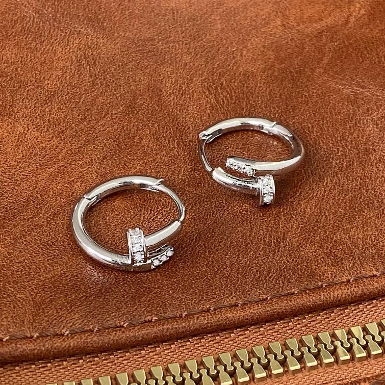 

925 Sterling Silver Minimalist Zircon Hoop Earring for Women Trendy Round Fine Jewelry Tool Light Luxury Accessories