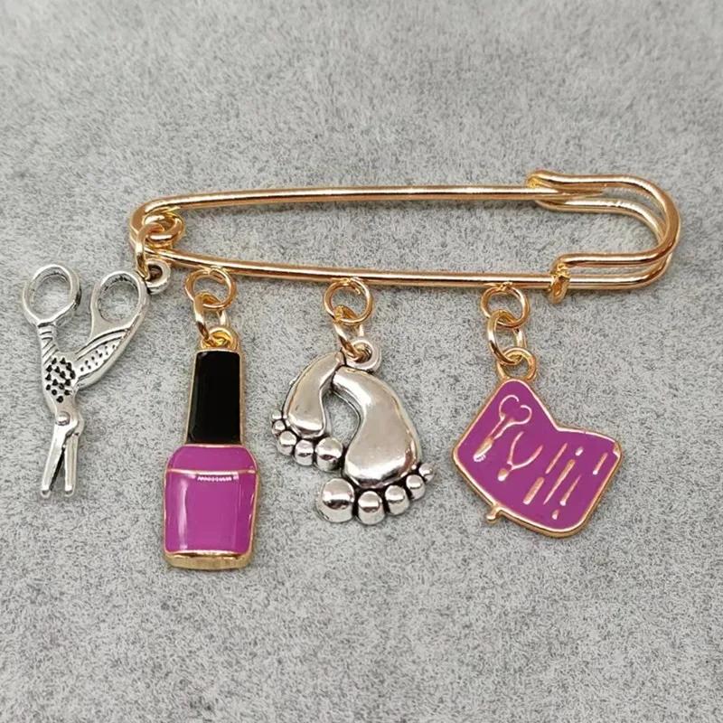 Fashion Nail Art Brooch Vintage Jewelry Mini Nail Art Nail Polish Scissors Pin Brooches