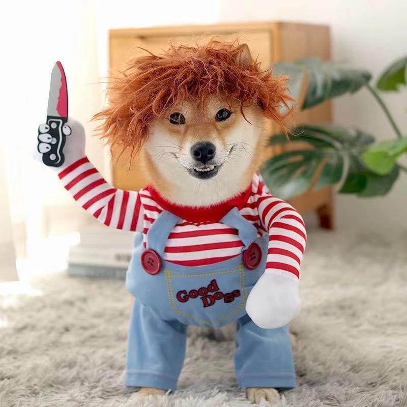 

Festive Dog Costume: Christmas & Halloween Knife-Wielding Outfit for Small Dogs - Autumn/Winter Style S [up to 15 lbs]
