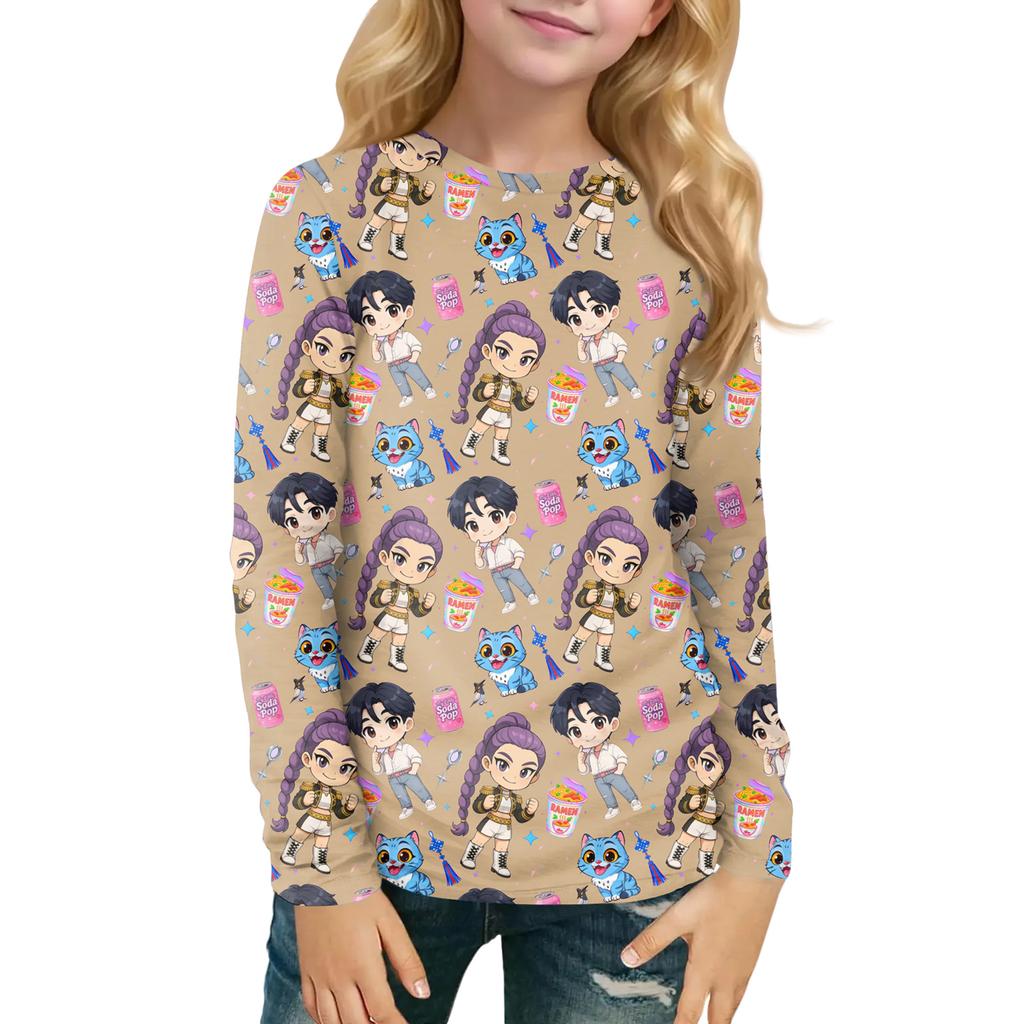 Children's Witch  Printed Long Sleeved Round Neck Top With Floral Print For Daily Casual T-shirt