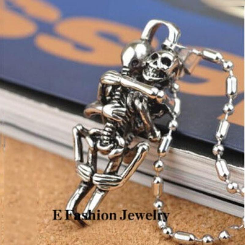 Vintage kožené řetízkové náhrdelníky s dvojitou lebkou pro milovníky Náhrdelník z nerezové oceli Halloween