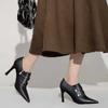 2025Bare Stiefel Damen High Heels Kleiderschuhe Doppelperlen Stiefeletten Neuer Designer Winter Herbst Knöchelstiefel Reißverschluss Spitzschuh Pumps