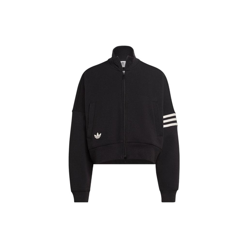 Adidas Originals Adicolor Neuclassics Three-Leaf Logo Embroidered Stripes Zippered High Neck Sporty Casual Jacket Women Black IB7317