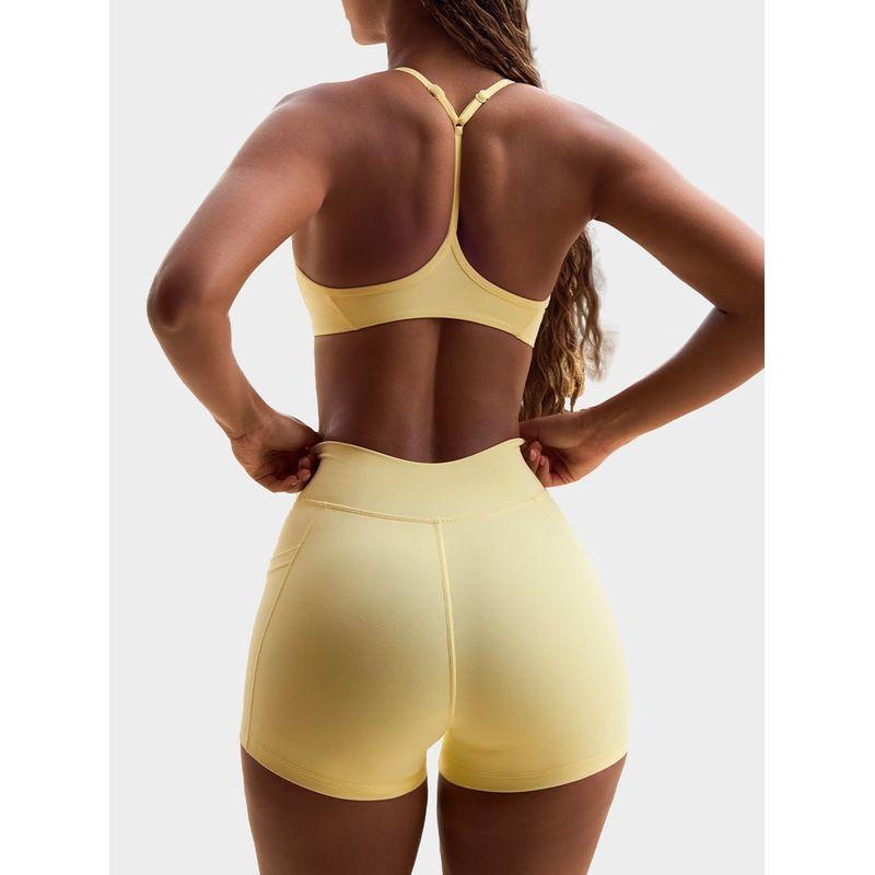 Spaghetti Strap Y Word Beauty Back Exercise Bra Pocket Peach Hip Shorts Yoga Clothes Fitness Suit Sports Suit for Women