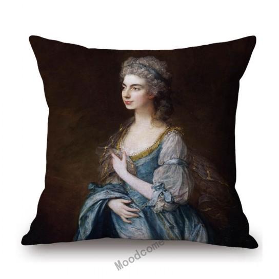Royal Court Portrait Oil Painting Duchess Princess Ladyship Home Decoration Art Sofa Cotton Linen Throw Pillow Cushion Cover