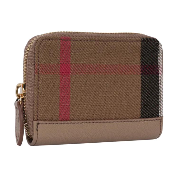 Burberry Check Print Cotton Canvas And Leather Wallet Women Wallet Chestnut 80845281