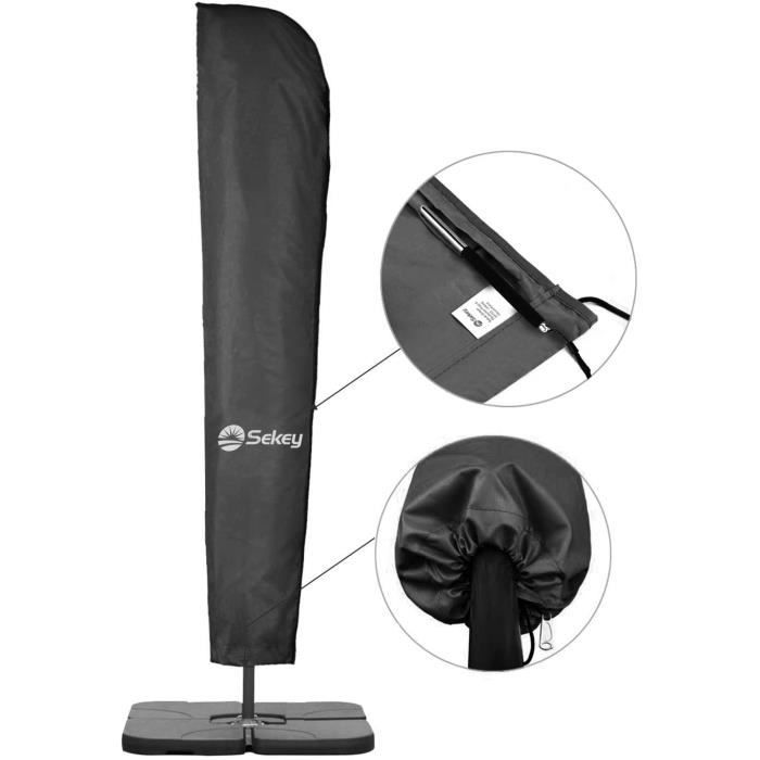 Housse de protection pour parasol rectangulaire noir - sekey - 265 x 70 cm - imperméable et anti-uv
