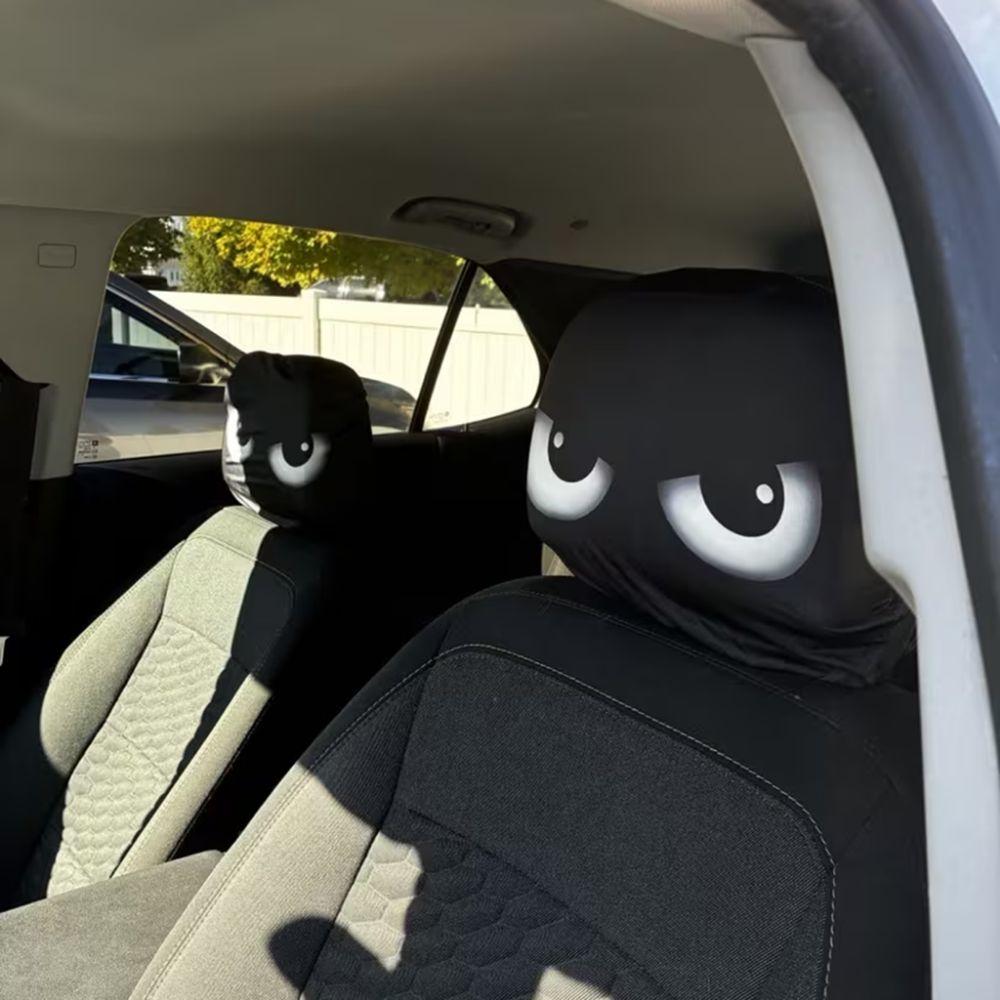 2Pcs Exaggerated Car Headrest Covers Funny Face Expressions Car Seat Headcover Journey Must-Have