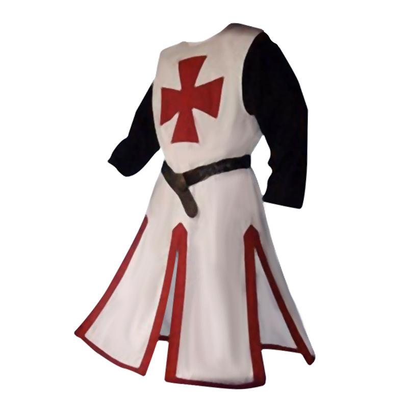 Mens Medieval Crusader Knights Templar Tunic Cosplay Costumes Renaissance Halloween Surcoat Warrior Cloak Tops Belt