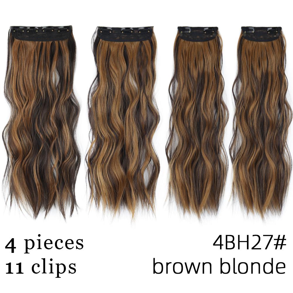 

Light Blonde Long Wavy Clip On Hair Extension Synthetic Fiber Natural Wavy 4 Pieces Daily Wear Invisible Hairpiece 22 Inch