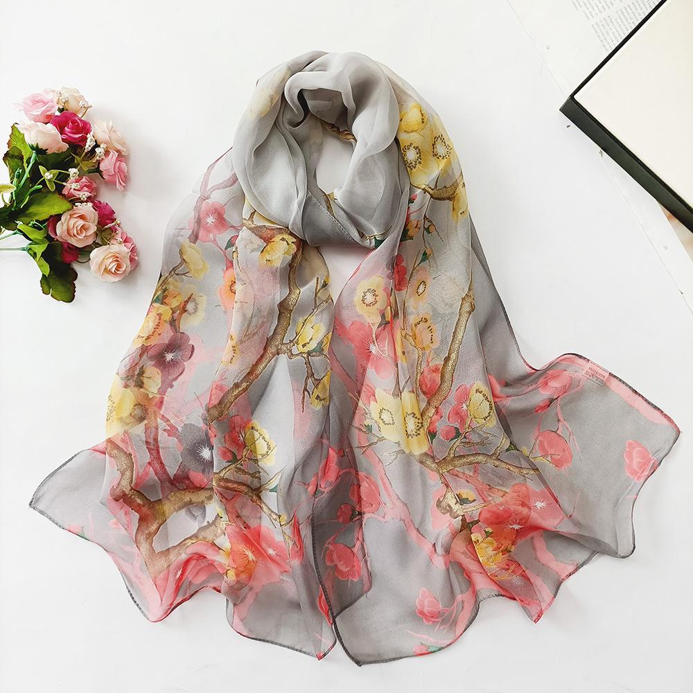 Lotus Geogette Medium-Long Silk Printed Scarf Summer Sunscreen Shawl Mom Gift Style Dance Versatile