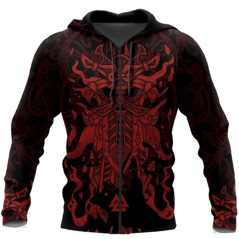3D Tattoo Printed Sweatshirt Zipper with Hat Guard