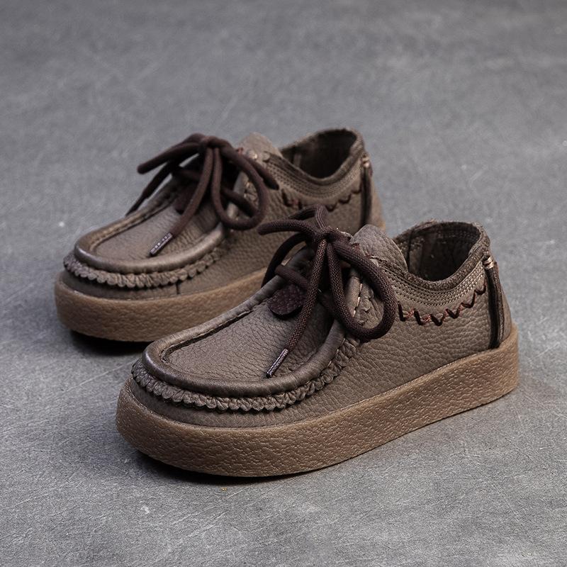 

Мода GKTINOO 2025 Осень Новые Ретро Толстая Подошва Натуральная Кожа Балетки Британский Стиль Универсальные Круглый Носок Шнуровка Женская Обувь 39 хаки