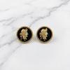 Vintage Gold Coin Stud Earrings for Women - Black Enamel Roman Cameo Medallion Portrait Statement Jewelry Gift