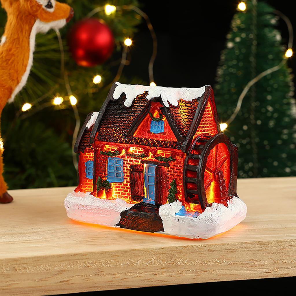 Christmas Village Scene Figurines Decoration LED Lighted Christmas Village House Resin House Figurine for Home