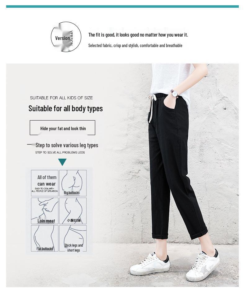 Damen Baumwollleinen Haremshose - Frühling/Herbst, Casual, Leicht, Petite, Gekürzt, Sieben/Achtel-Länge.