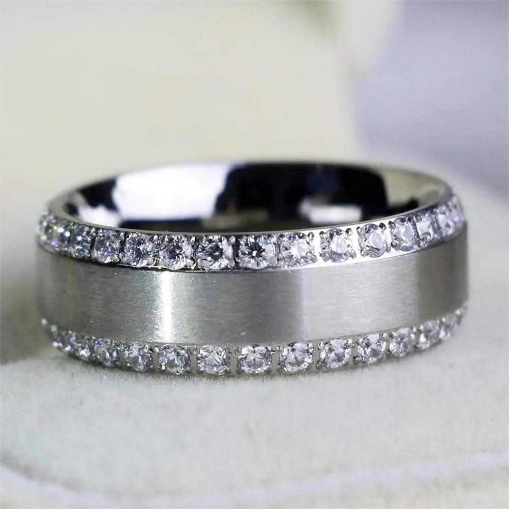 Couple Rings For Women White Rhinestones Zirconia Rings Set Simple CZ Stainless Steel Men Ring Wedding Jewelry For Lover Gifts