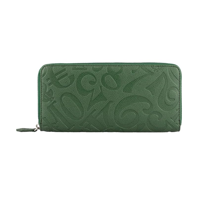 

[Frank Miura] long wallet round zipper Emboss wallet men s ladies big money good luck money luck miracle wallet (embossed green)
