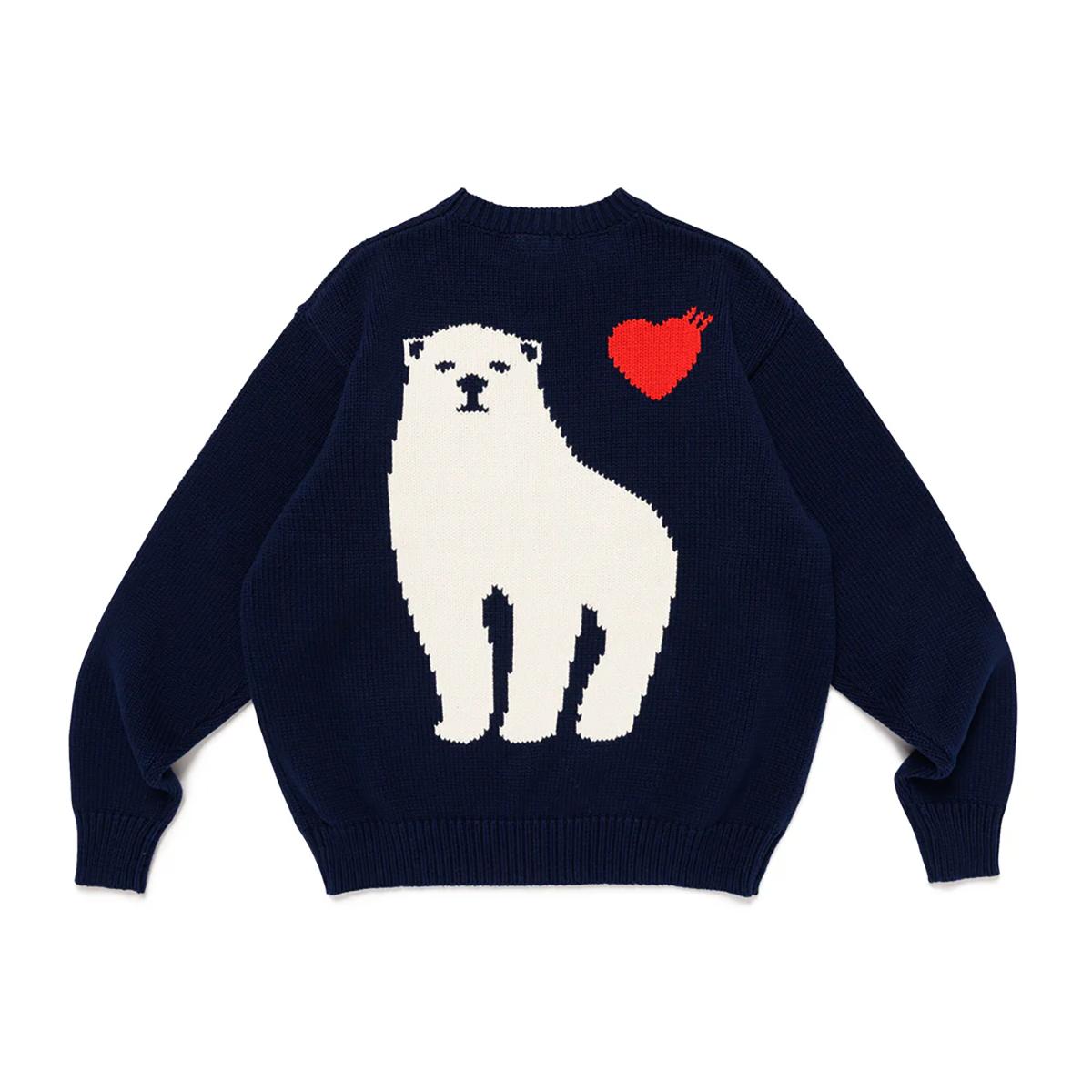 Unisex Crew Neck Long Sleeve Loose Knit Sweater Polar Bear Heart Animal Jacquard Japanese Street Couple Knit Top Fall Winter Casual Pullover S