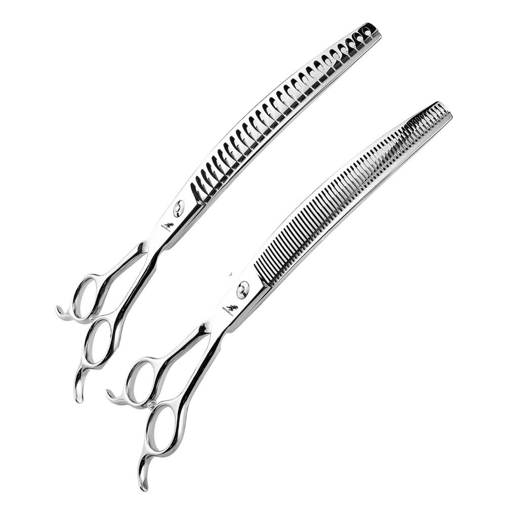 Hundeschere zum Trimmen Edelstahl 7" Professionelle Haustierschere Gebogene Ausdünnungsschere für Hundefriseur Heruntergebogene Ausdünnungsschere