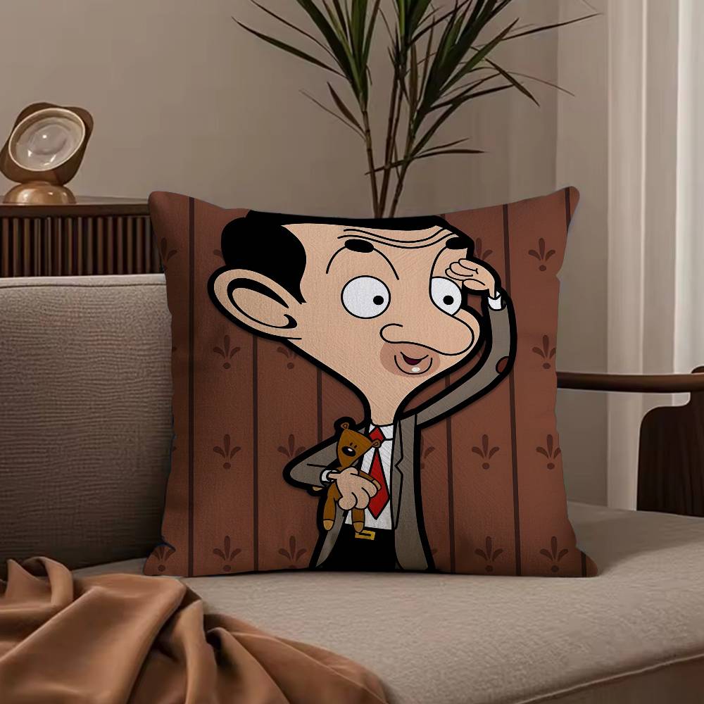 Cartoon M-Mr. BeanS Pillow Case Anti-dustmite Pillowcase Invisible zipper silky short plush Sofa cushion cover