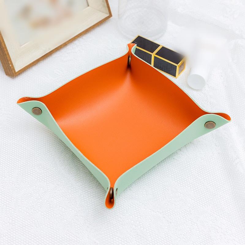 1PC 25x25cm Nordic Style Leather Storage Tray Desktop Organizer For Key Jewelry Cosmetic Storage Box Folding Organizer Home Deco